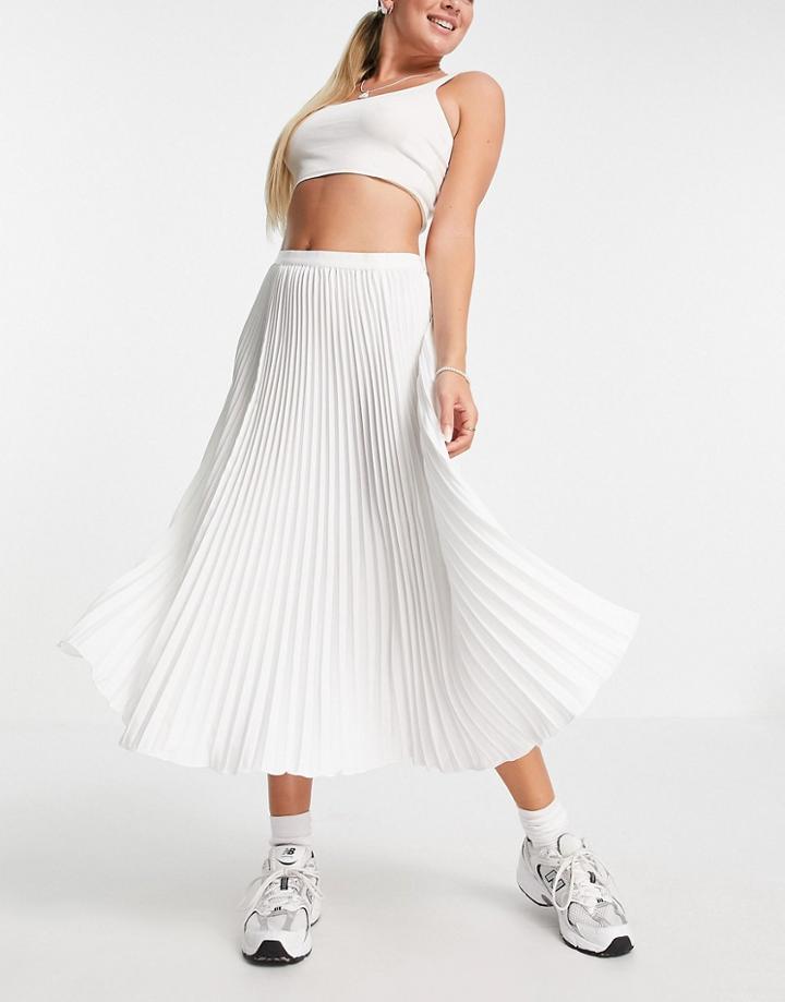 French Connection Pleated Midi Skirt In White