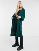 Noisy May Longline Cardigan With Volume Sleeve In Green