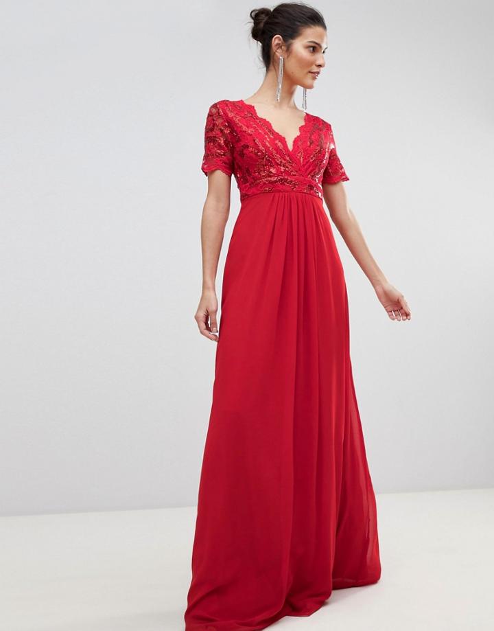 City Goddess V Neck Maxi Dress - Red