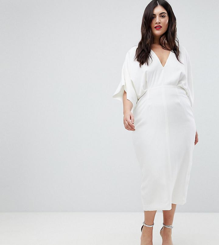 Asos Design Curve Kimono Plunge Midi Dress - White