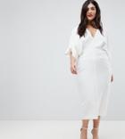 Asos Design Curve Kimono Plunge Midi Dress - White