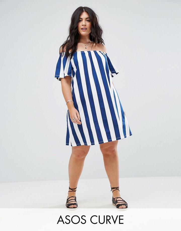 Asos Curve Off Shoulder Sundress In Deckchair Stripe - Multi