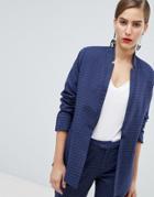 Custommade Checked Blazer With Inverted Lapel - Navy