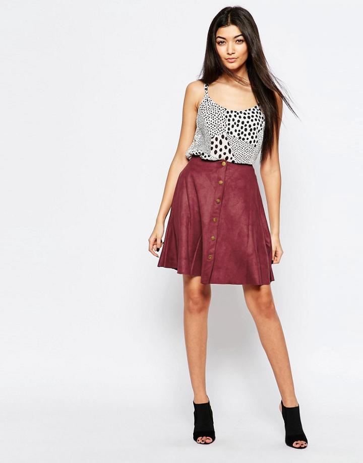 Vero Moda Press-stud Faux Suede Skirt - Henna