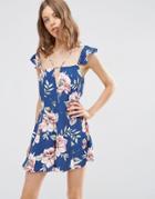 Asos Floral Strappy Playsuit With Frills - Multi