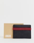 Asos Design Leather Wallet With Elastic Detail In Black - Black