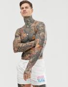 Asos Design Swim Shorts In White With Venice Beach Embroidery In Short Length