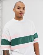 Asos Design Organic Oversized Longline T-shirt With Half Sleeve And Contrast Body And Sleeve Panels In White - White