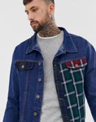 Liquor N Poker Denim Jacket With Patch Work In Blue Wash