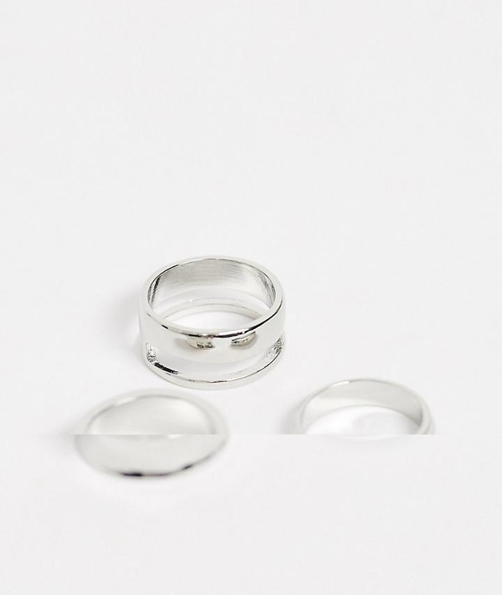 Asos Design Ring Pack In Minimal Shiny Silver Tone