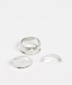 Asos Design Ring Pack In Minimal Shiny Silver Tone