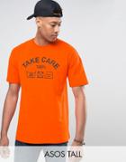 Asos Tall Oversized T-shirt With Take Care Print - Orange