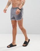 Asos Runner Swim Shorts In Gray With Waistband Detail In Short Length - Gray