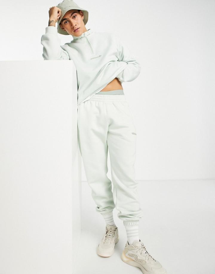 Adidas Originals 'trefoil Linear' Sweatpants In Linen Green With Leg Patch