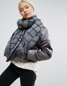 Pieces Oversized Check Scarf - Gray