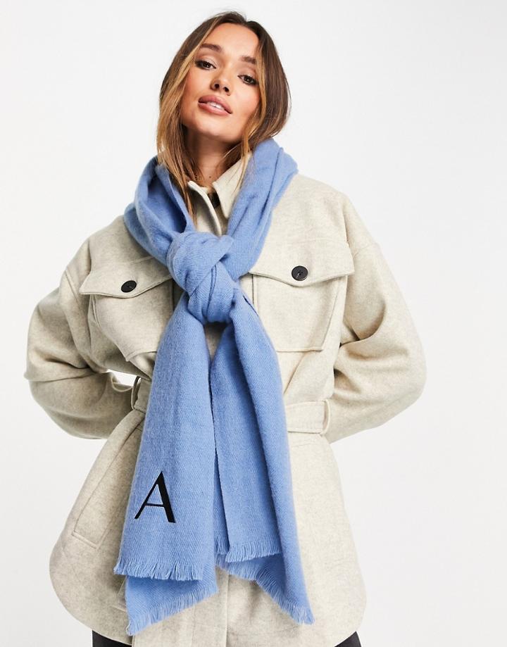 Asos Design Recycled Blend Personalized Scarf With A Initial In Blue-black