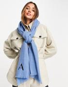 Asos Design Recycled Blend Personalized Scarf With A Initial In Blue-black