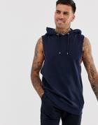 Asos Design Relaxed Sleeveless Hoodie With Dropped Armhole In Navy - Navy