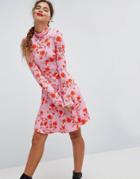 Asos Turtleneck Mini Dress With Godets In Floral Print - Multi