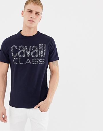 Cavalli Class T-shirt In Navy With Large Logo - Navy