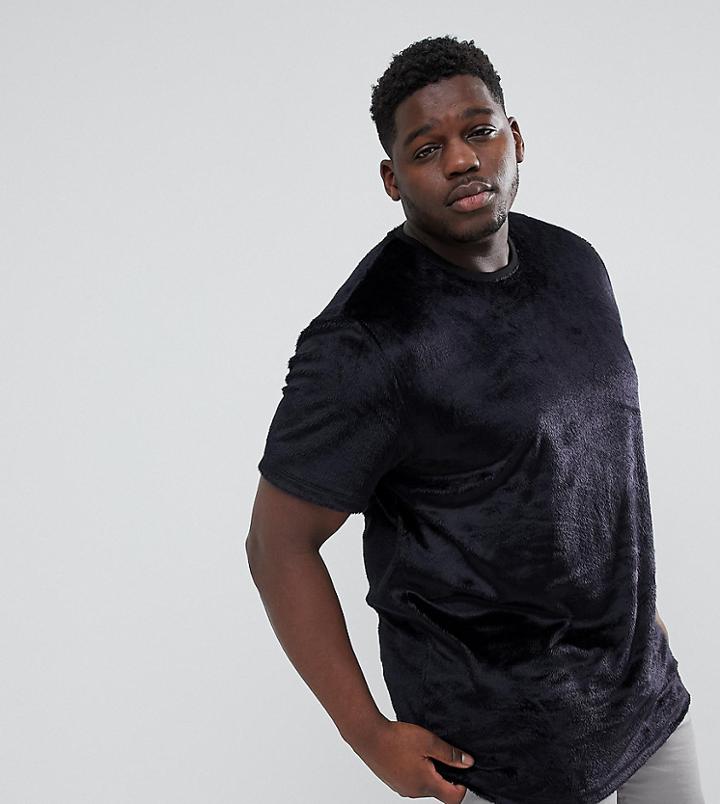 Asos Plus Relaxed Longline T-shirt In Black Faux Fur - Black