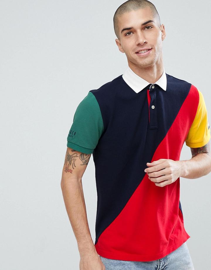 Tommy Hilfiger Aiden Color Block Short Sleeve Rugby Polo In Navy/red - Multi