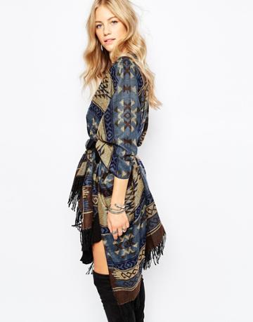 Kiboots Reversible Oversized Fringe Wrap Poncho - Blue