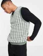 Bershka Sweater Vest In Green Dogstooth
