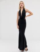 Asos Design Slinky Maxi Dress With Cowl Neck-black
