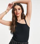 Topshop Tall One Sided Skinny Strap Tank Top In Black