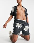 Only & Sons Drawstring Shorts In Navy Flower Print - Part Of A Set