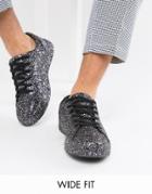 Asos Design Wide Fit Sneakers In Black Glitter