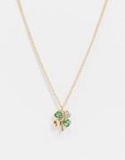 Asos Design Necklace With Four Leaf Clover Pendant In Gold Tone
