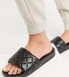 Truffle Collection Wide Fit Quilted Pool Slides In Black