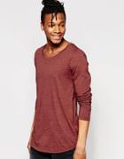 Asos Inject Slub Longline Long Sleeve T-shirt With Curve Hem - Rust