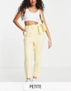 Miss Selfridge Petite Belted Tapered Leg Linen Blend Pants In Yellow