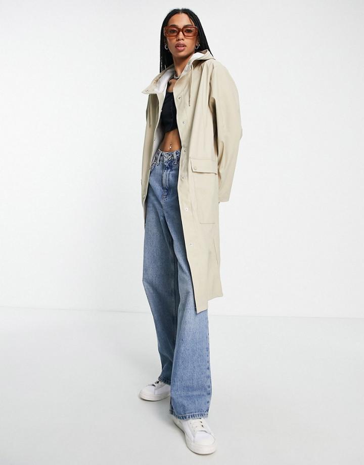 Topshop Mid Length Rain Trench With Hood In Caramel-brown