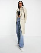 Topshop Mid Length Rain Trench With Hood In Caramel-brown