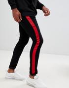 Asos Design Super Skinny Jeans In Black With Red Side Stripe - Black