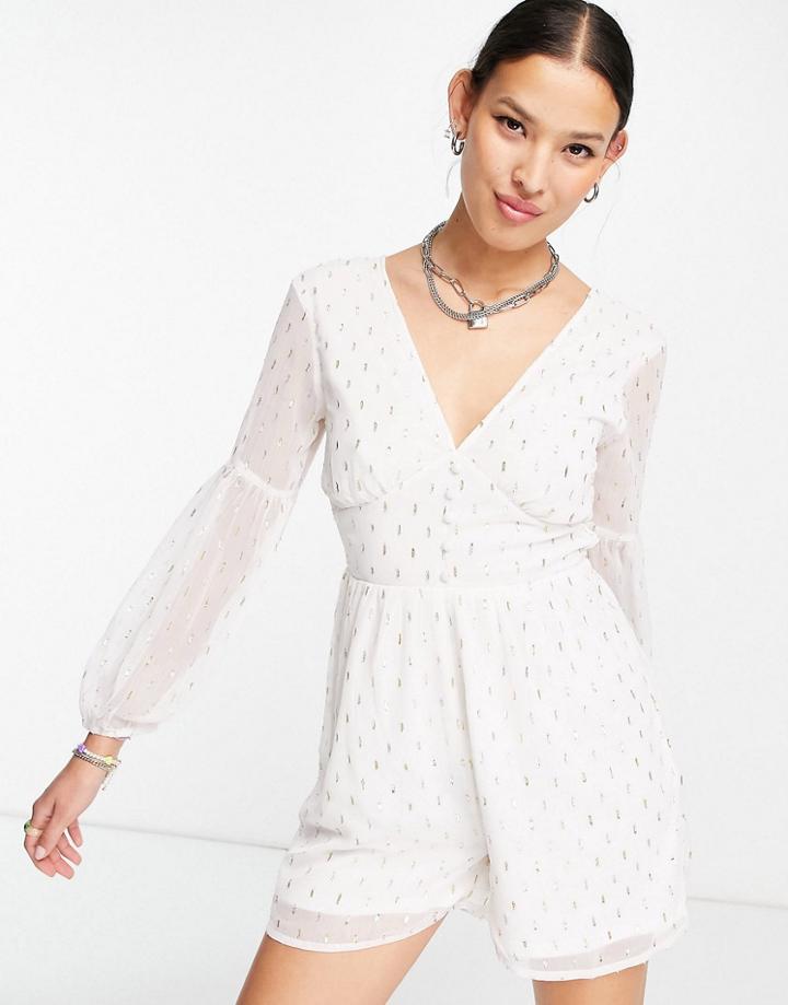 Violet Romance Romper With Lace Up Back In White