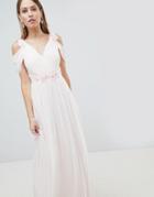 Lipsy Cold Shoulder Chiffon Maxi Dress With 3d Floral Trim-pink