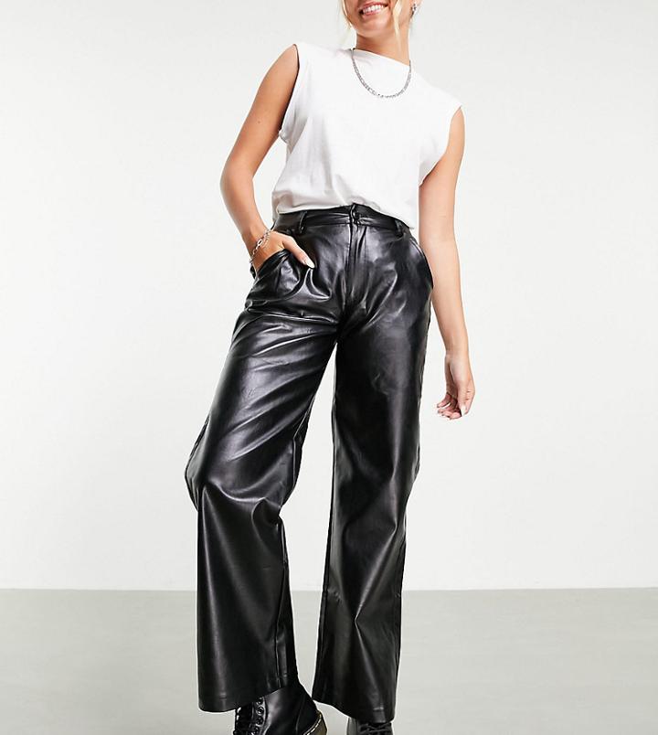 Reclaimed Vintage Inspired Leather Look Dad Pants In Black