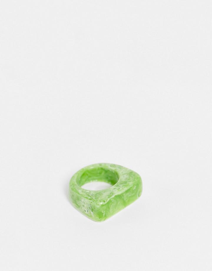 Asos Design Ring In Plastic Green Marble Resin-multi