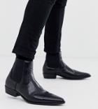 Asos Design Wide Fit Stacked Heel Western Boots In Black Faux Leather