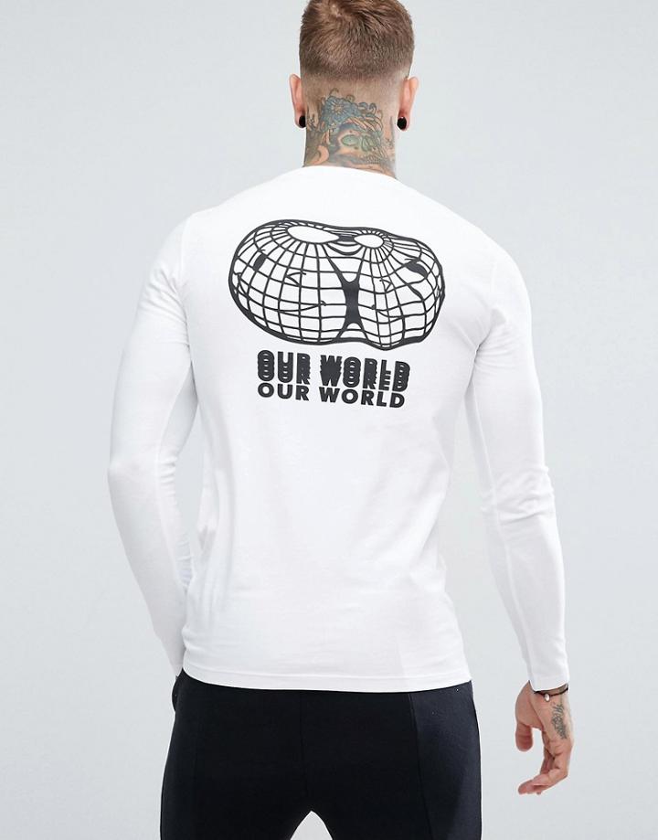 Asos Muscle Long Sleeve T-shirt With World Print - White