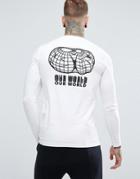 Asos Muscle Long Sleeve T-shirt With World Print - White