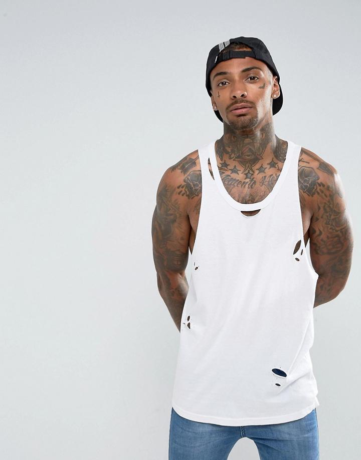 Brave Soul Distressed Arm Drop Tank - White