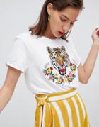 Mango Embroidered Tiger Tee - White
