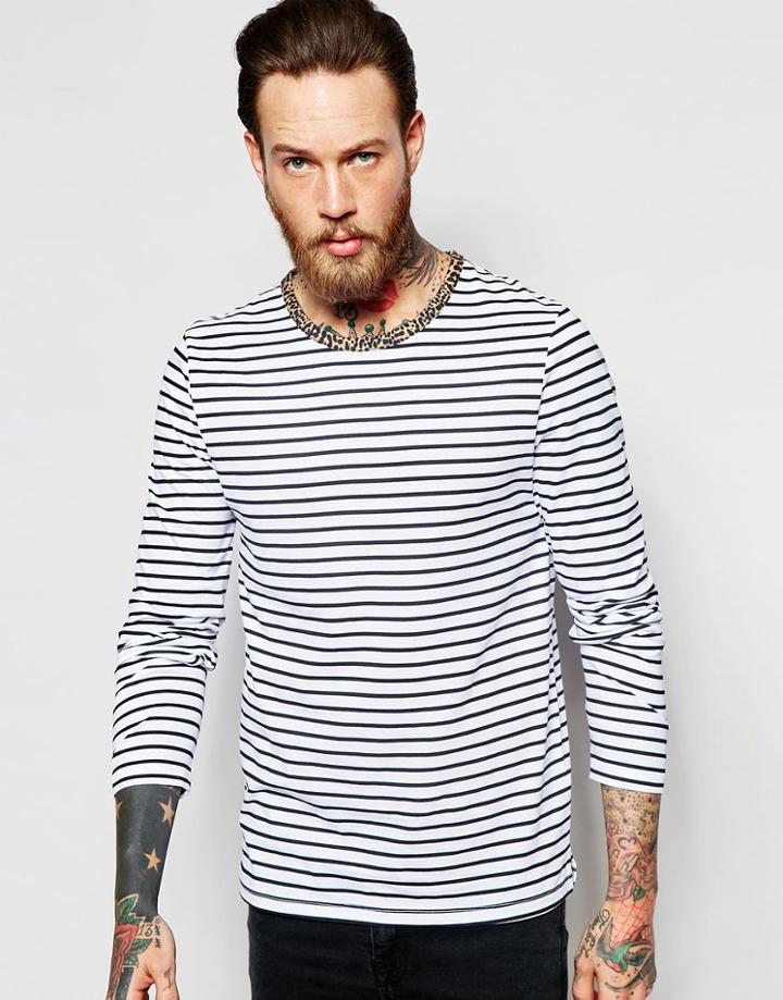 Asos Stripe Long Sleeve T-shirt With Animal Print Necktrim