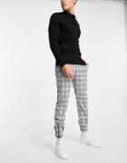 Topman Skinny Jogger Plaid Pants With Zip Detail On Cuffs In Black And White-neutral